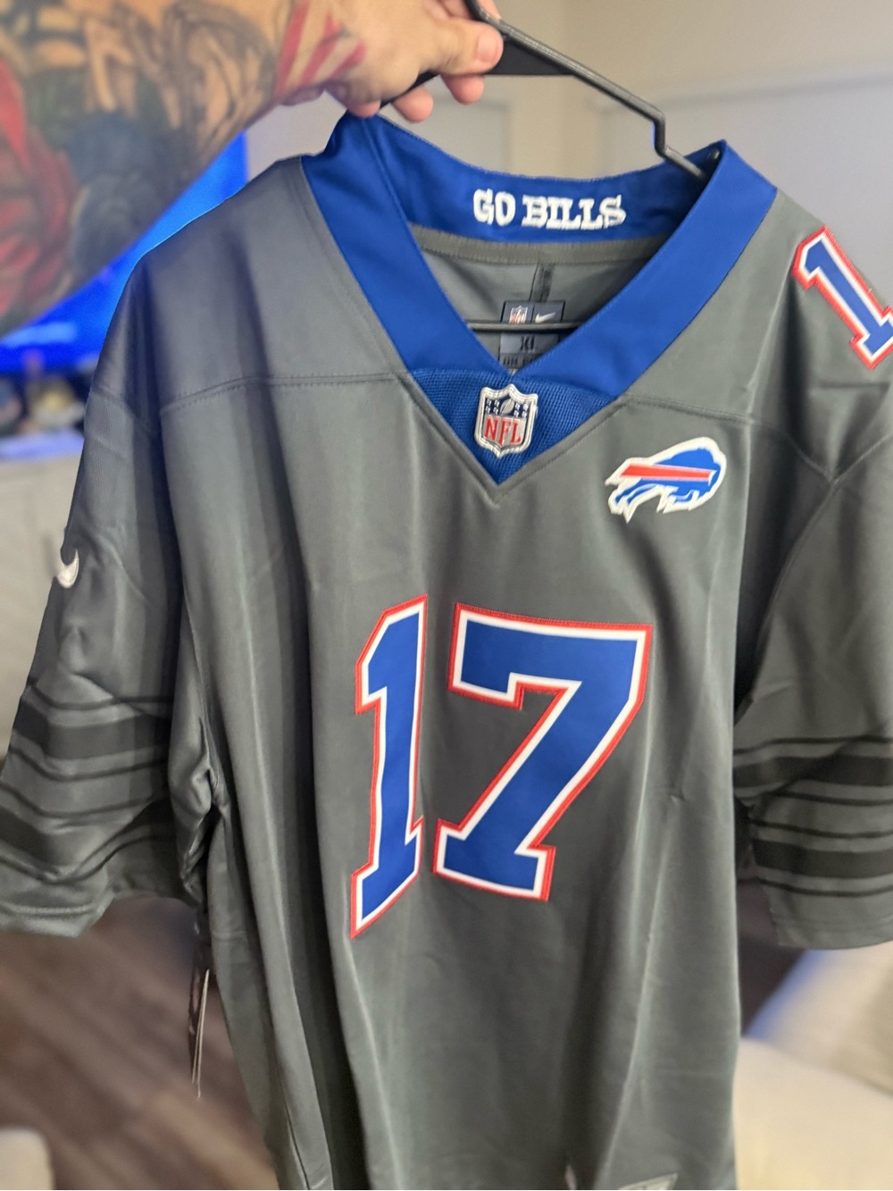 Nike Men's Buffalo Bills #17 Gray and Blue Jersey
